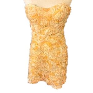 ANGEL BIBA Strapless Mini Rosette Dress in Orange and Cream